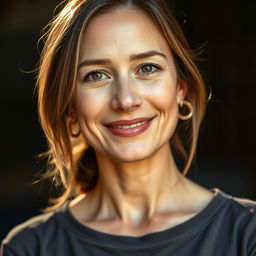 A 35-year-old woman with light skin and a natural style, featuring minimal makeup