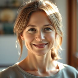 A 35-year-old woman with light skin and a natural style, featuring minimal makeup