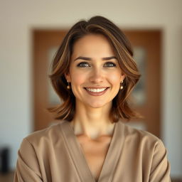 A 35-year-old woman with light skin and a natural style, featuring minimal makeup