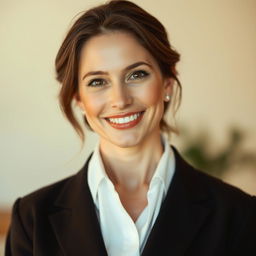 A 35-year-old woman with light skin, showcasing a natural style with minimal makeup