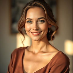 A 35-year-old woman with light skin, showcasing a natural style with minimal makeup