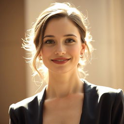 A 35-year-old woman with light skin, showcasing a natural style with minimal makeup