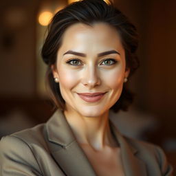 A 35-year-old woman with light skin, portraying a natural style with minimal makeup