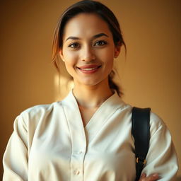 A 35-year-old woman with light skin, portraying a natural style with minimal makeup