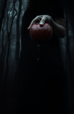 Aesthetic scene featuring a teenage girl holding a pomegranate, with blood dripping from her hand