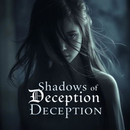 A hauntingly beautiful image of a girl ghost, her ethereal features partially obscured by flowing strands of dark hair that cascade across her face