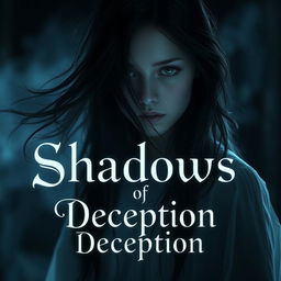 A hauntingly beautiful image of a girl ghost, her ethereal features partially obscured by flowing strands of dark hair that cascade across her face