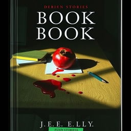 A cover image for a book featuring a pomegranate and blood spilled on a school desk