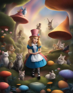 This is a digital art image depicting the classic tale of Alice in Wonderland