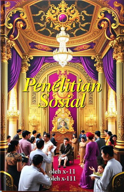 A luxurious royal themed book cover, featuring a grand palace interior adorned with intricate gold and deep purple decorations