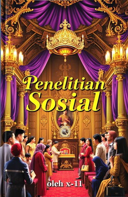 A luxurious royal themed book cover, featuring a grand palace interior adorned with intricate gold and deep purple decorations