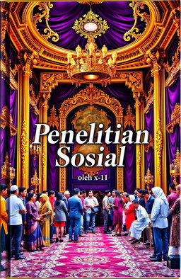 A luxurious royal themed book cover, featuring a grand palace interior adorned with intricate gold and deep purple decorations