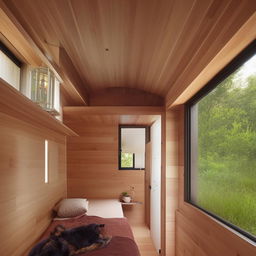 Design the interior of a compact 4x6 feet guest house, optimizing space usage and ensuring comfort and aesthetics.