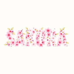 The word "SAKURA" beautifully designed, with each letter filled with a soft, delicate texture of sakura (cherry blossom) flowers