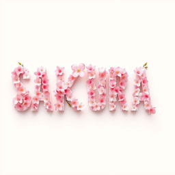 The word "SAKURA" beautifully designed, with each letter filled with a soft, delicate texture of sakura (cherry blossom) flowers