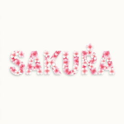 The word "SAKURA" beautifully designed, with each letter filled with a soft, delicate texture of sakura (cherry blossom) flowers