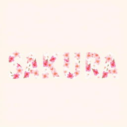 The word "SAKURA" beautifully designed, with each letter filled with a soft, delicate texture of sakura (cherry blossom) flowers