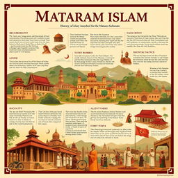An informative and visually engaging depiction of the history of Mataram Islam, showcasing key events and figures that shaped the Mataram Sultanate