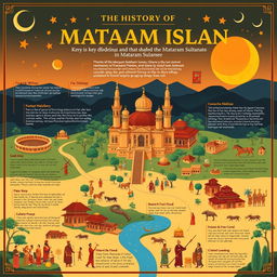 An informative and visually engaging depiction of the history of Mataram Islam, showcasing key events and figures that shaped the Mataram Sultanate