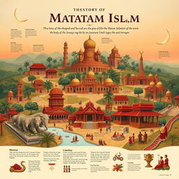 An informative and visually engaging depiction of the history of Mataram Islam, showcasing key events and figures that shaped the Mataram Sultanate