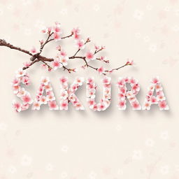 The word "SAKURA" designed with a beautiful sakura flower texture, seamlessly integrated with a branch that mimics the natural flow of cherry blossom trees