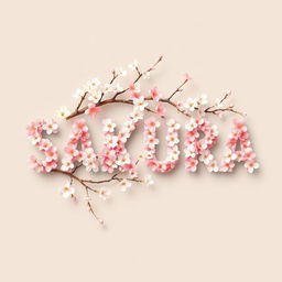 The word "SAKURA" designed with a beautiful sakura flower texture, seamlessly integrated with a branch that mimics the natural flow of cherry blossom trees