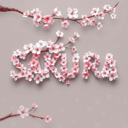 The word "SAKURA" designed with a beautiful sakura flower texture, seamlessly integrated with a branch that mimics the natural flow of cherry blossom trees