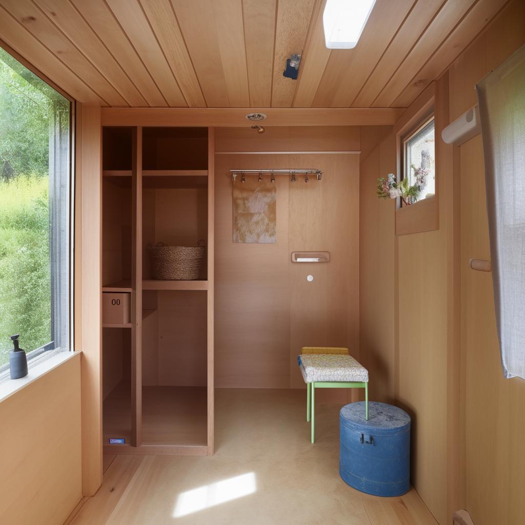 Design the interior of a compact 4x6 feet guest house, optimizing space usage and ensuring comfort and aesthetics.