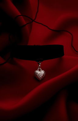 A dark and sensual composition featuring a rich, deep red background accented with wisps of black that create a moody atmosphere