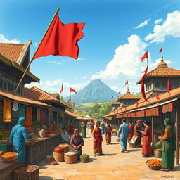 A historical illustration depicting the Islamic Mataram Kingdom in Indonesia during the 16th century