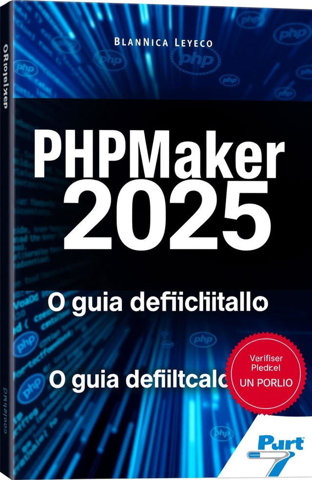 A book cover design for 'PHPMaker 2025: O guia definitivo'