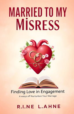 A self-help book cover titled 'Married to My Mistress: Finding Love in Engagement' featuring a unique design of a backwards heart symbolizing the concept of reverse thinking in relationships