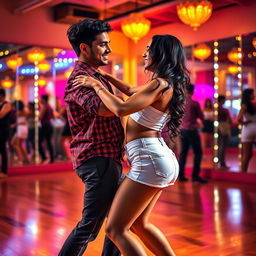 A vibrant scene of an 18-year-old Indian girl dancing bachata with an Indian man