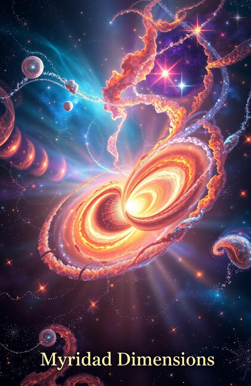 An ethereal and mesmerizing depiction of the collision of two galaxies, showcasing vibrant colors and swirling stars, creating a cosmic spectacle