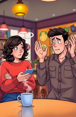 A depiction of two individuals engaged in a conversation, but with expressions of confusion and misunderstanding