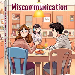 A book cover illustration depicting a family scene centered around miscommunication