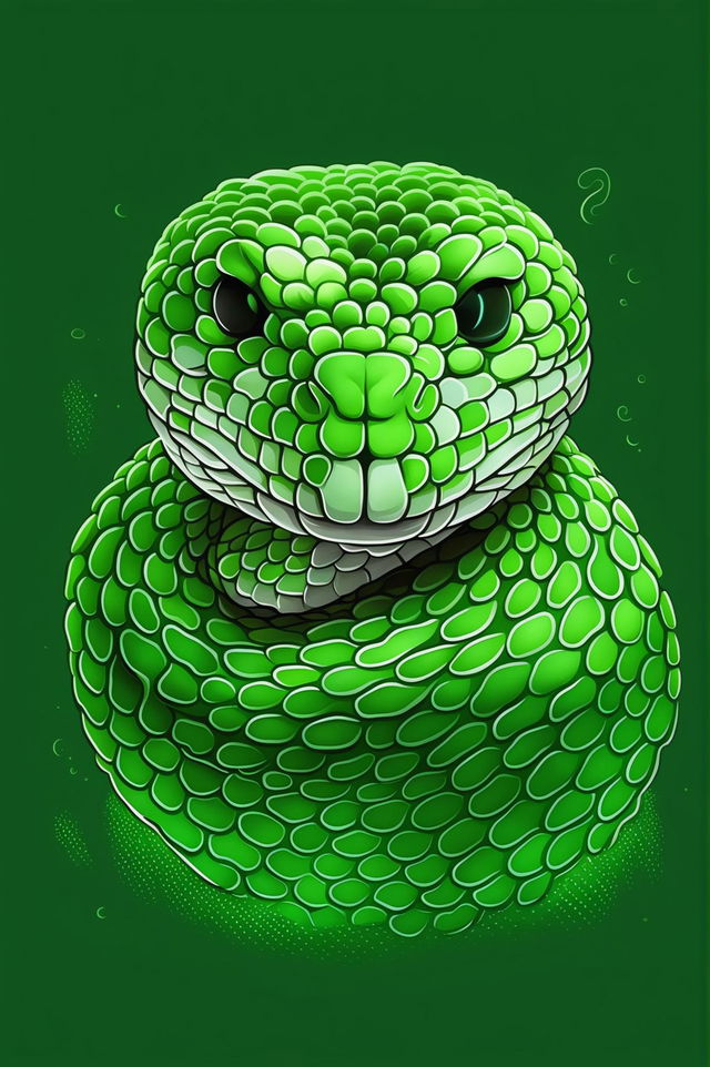 A high-quality digital art image of a vibrant green snake emoji in a cartoonish style