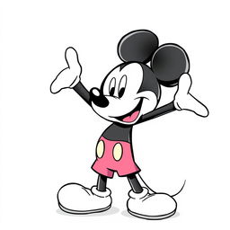 A whimsical illustration featuring a happy Mickey Mouse, rendered in a unique combination of cartoonism and photorealism