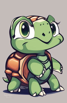 This is a high-quality digital art image of a friendly, cartoon-style turtle, depicted in a side view