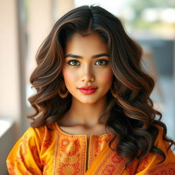 A beautiful and attractive young woman dressed in a stunning blouse and traditional saya