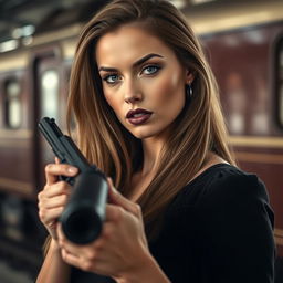 A beautiful and assertive woman with long hair and a striking appearance