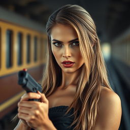 A beautiful and assertive woman with long hair and a striking appearance