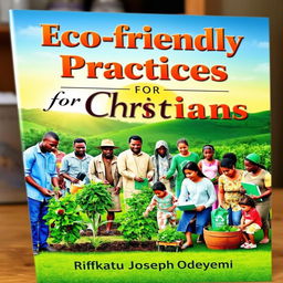 A visually striking book cover for 'Eco-friendly Practices for Christians' by Rifkatu Joseph Odeyemi