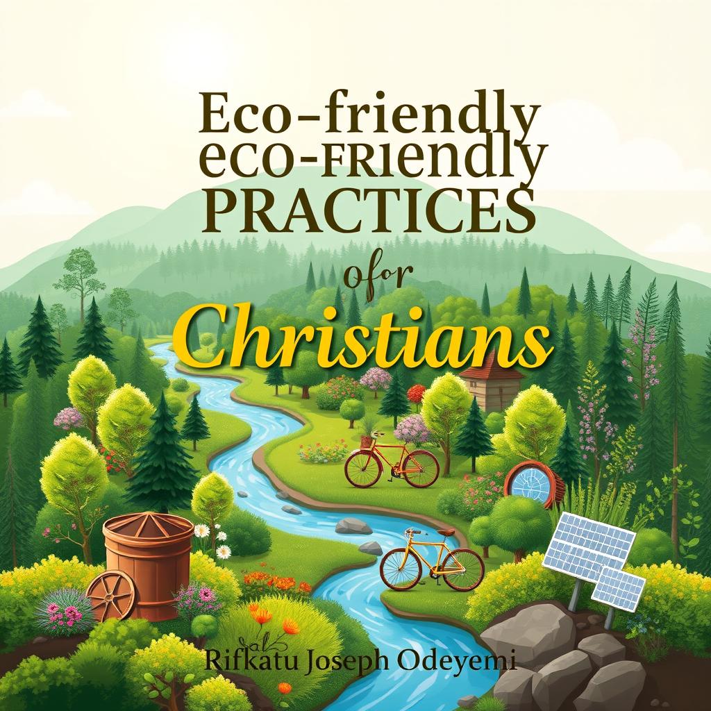 A captivating book cover for 'Eco-friendly Practices for Christians' by Rifkatu Joseph Odeyemi