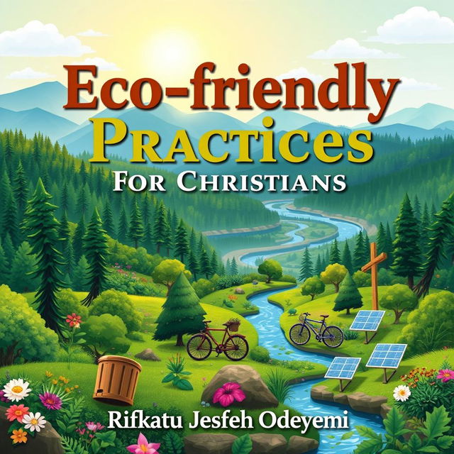 A captivating book cover for 'Eco-friendly Practices for Christians' by Rifkatu Joseph Odeyemi