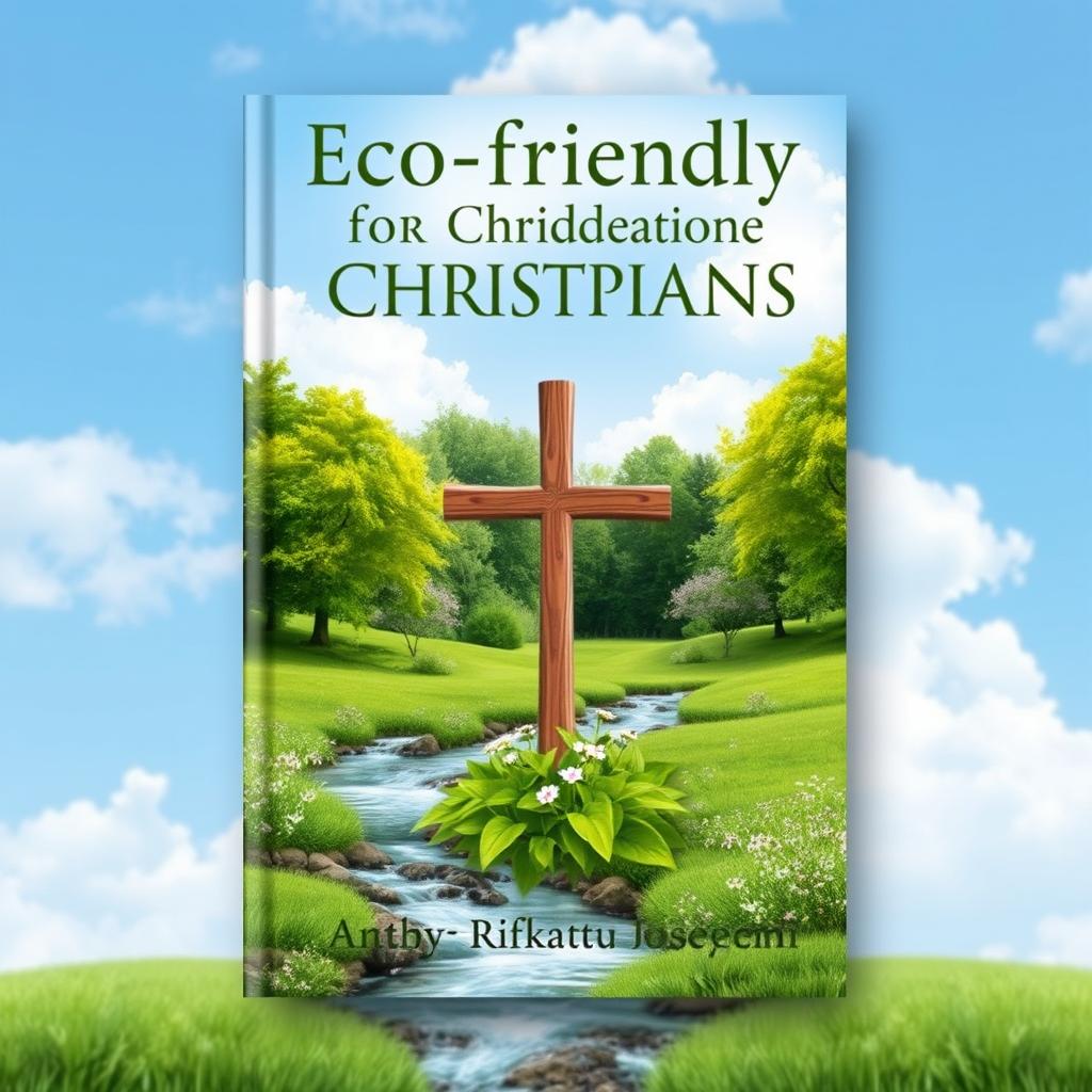 A serene and beautiful book cover design for 'Eco-friendly Practices for Christians' by Rifkatu Joseph Odeyemi