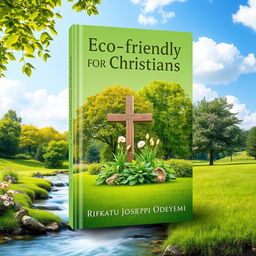 A serene and beautiful book cover design for 'Eco-friendly Practices for Christians' by Rifkatu Joseph Odeyemi