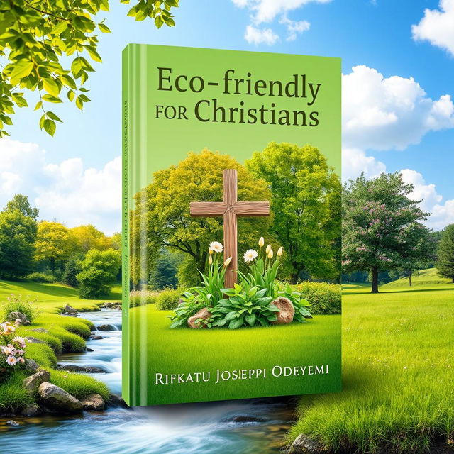 A serene and beautiful book cover design for 'Eco-friendly Practices for Christians' by Rifkatu Joseph Odeyemi