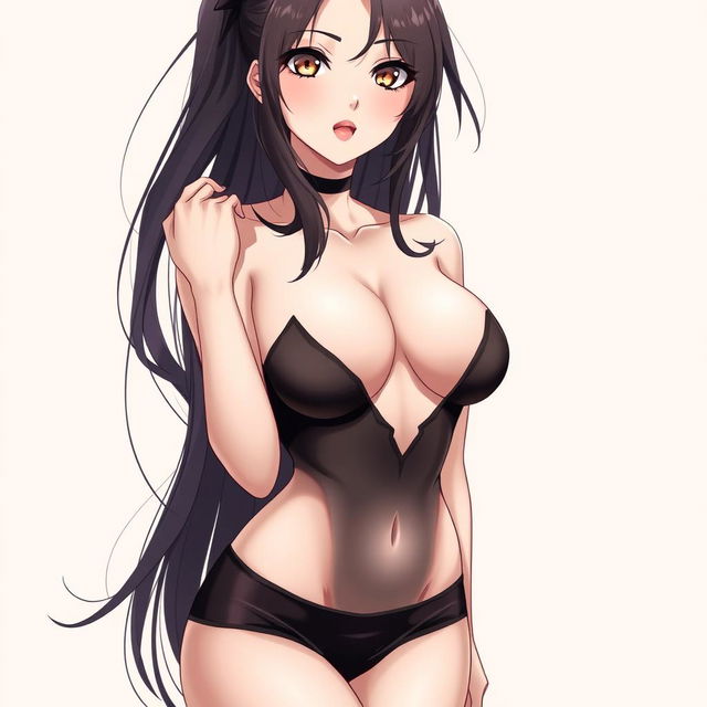 A beautifully illustrated anime girl, standing in a sultry pose, showcasing her captivating features and sensual allure