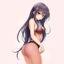 A beautifully illustrated anime girl, standing in a sultry pose, showcasing her captivating features and sensual allure